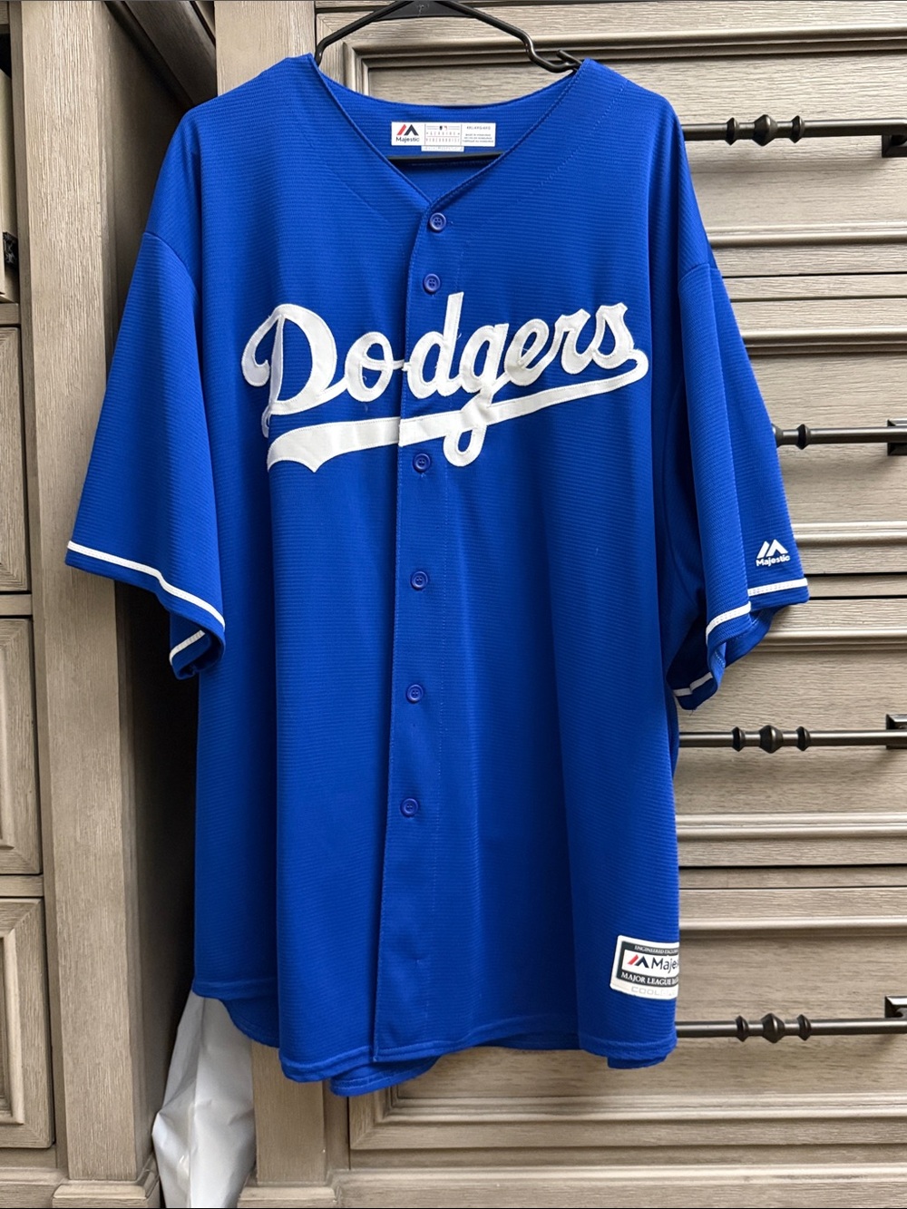 Majestic Dodgers Blue Button-Up Baseball Jersey with White Script